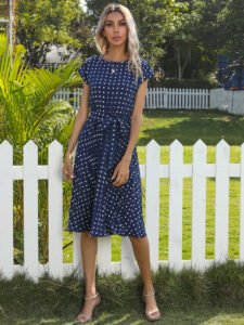 Women's Woven Polka Dot Pleated Midi Dress