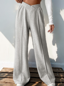 New women's casual elastic V-neck high waist stitching wide leg pants